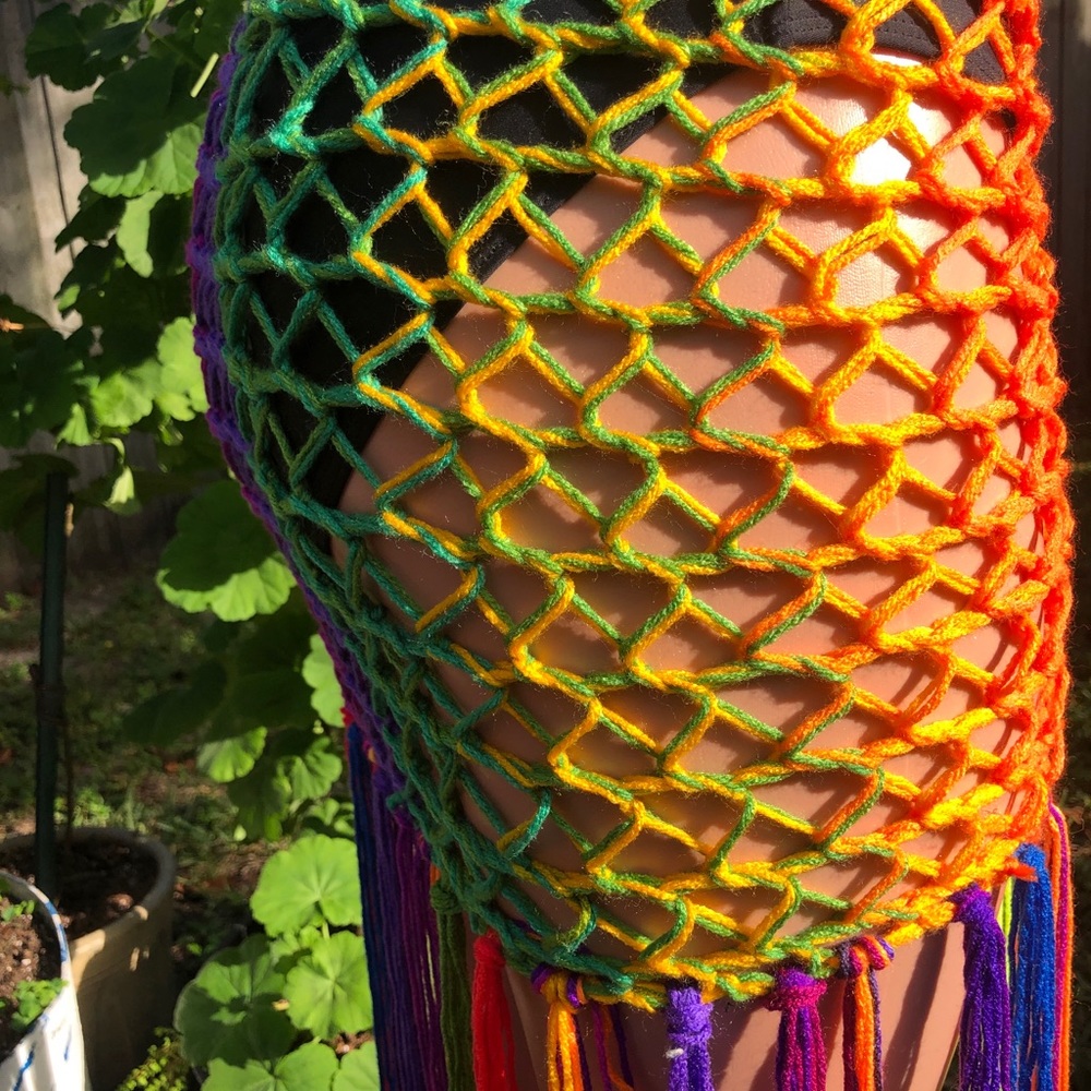 Handmade crochet skirt or cover up top in rainbow
